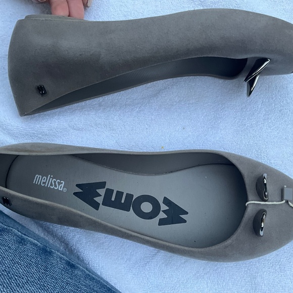 MELISSA MeoW grey sueded ballet flats w/ Cat Ears + cut out Nose USA 10 - Picture 2 of 8